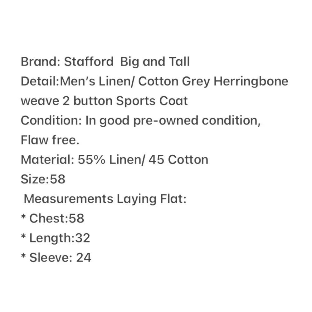 Stafford Signature Mens 58 Big & Tall Grey Herringbone Linen Cotton Sport Coat